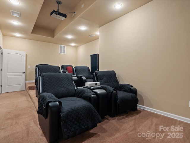 8407 Rolling Fields Rd, Mint Hill, NC 28227 - home theater with light colored carpet and recessed lighting
