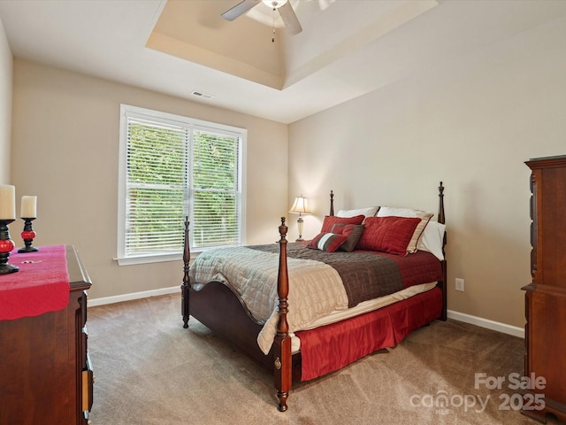 8407 Rolling Fields Rd, Mint Hill, NC 28227 - carpeted bedroom with a raised ceiling and ceiling fan