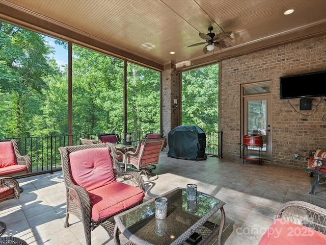 8407 Rolling Fields Rd, Mint Hill, NC 28227 - view of patio / terrace featuring grilling area, a ceiling fan, and outdoor dining space