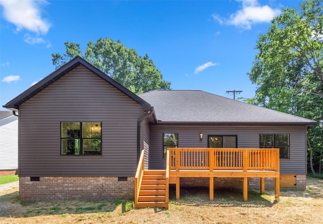299 Collingswood Dr, Concord, NC 28027 - back of property with crawl space, a wooden deck, and a shingled roof
