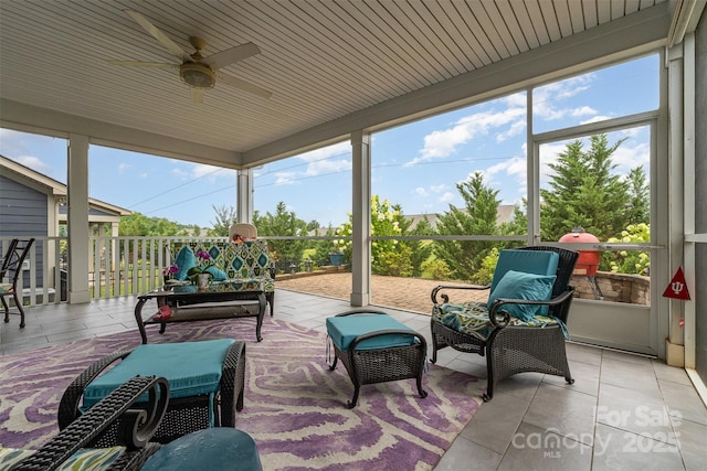 7025 Overjoyed Xing, Charlotte, NC 28215 - sunroom / solarium with ceiling fan, healthy amount of natural light, and outdoor lounge area