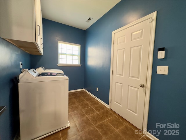 3236 Wicklow Ln, Clover, SC 29710 - laundry area with cabinet space, independent washer and dryer, and dark tile patterned floors