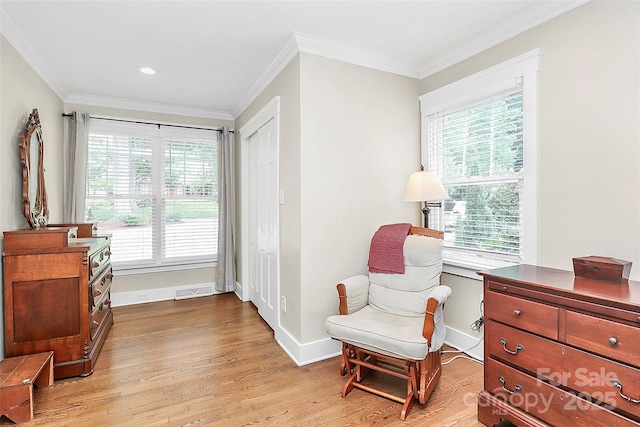 427 Lansdowne Rd, Charlotte, NC 28270 - sitting room featuring light wood-style floors, plenty of natural light, ornamental molding, and recessed lighting