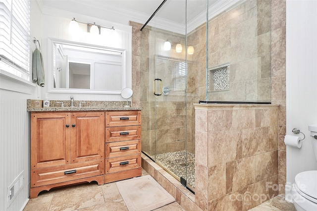 427 Lansdowne Rd, Charlotte, NC 28270 - full bath with a stall shower, ornamental molding, and vanity