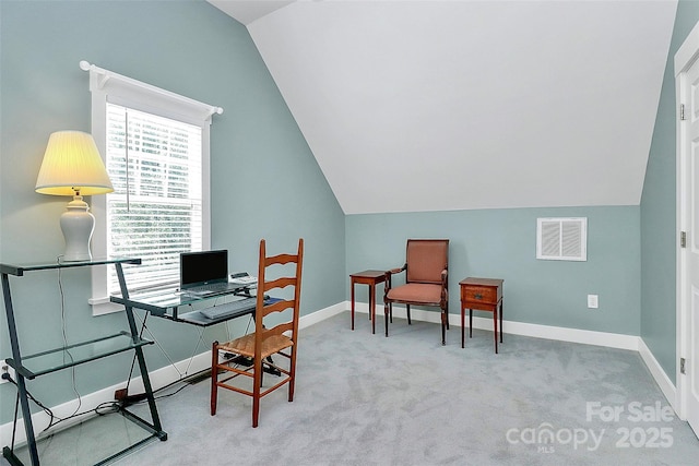 427 Lansdowne Rd, Charlotte, NC 28270 - carpeted home office featuring vaulted ceiling