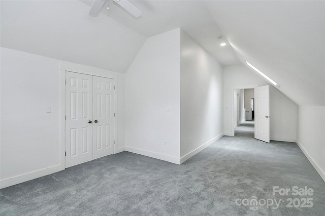 427 Lansdowne Rd, Charlotte, NC 28270 - additional living space featuring vaulted ceiling, carpet, and ceiling fan