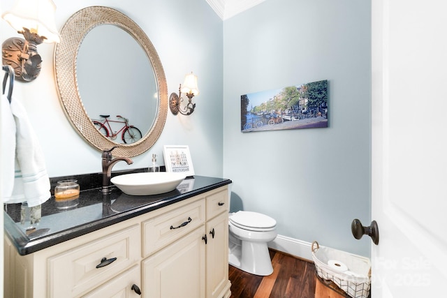 200 Galey Rdg, Cramerton, NC 28032 - half bath featuring vanity, wood finished floors, and crown molding