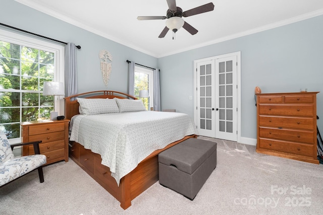 200 Galey Rdg, Cramerton, NC 28032 - carpeted bedroom featuring french doors, crown molding, and a ceiling fan