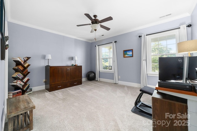 200 Galey Rdg, Cramerton, NC 28032 - sitting room featuring a ceiling fan, ornamental molding, and carpet flooring