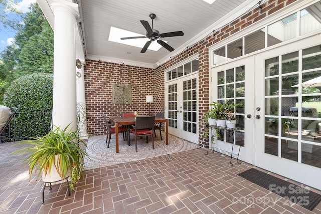 200 Galey Rdg, Cramerton, NC 28032 - view of patio with french doors, ceiling fan, area for grilling, and outdoor dining space