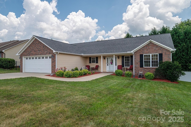 515 E Carpenter St, Maiden, NC 28650 - single story home with brick siding, an attached garage, a porch, driveway, and a front lawn