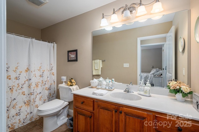 515 E Carpenter St, Maiden, NC 28650 - bathroom with vanity, tile patterned floors, and a shower with shower curtain