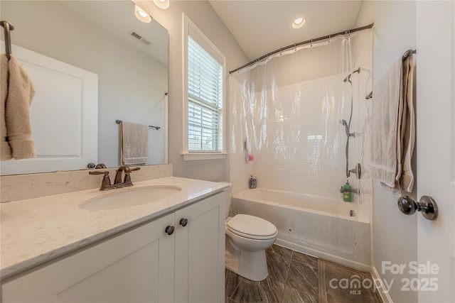 5266 Meadowcroft Way, Fort Mill, SC 29708 - full bathroom featuring shower / bath combo with shower curtain, vanity, and recessed lighting