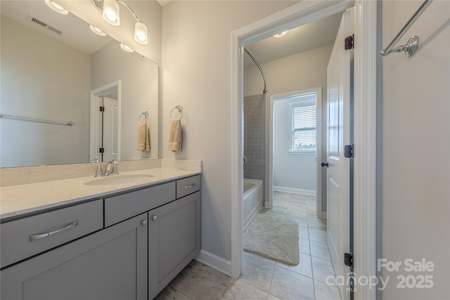 5266 Meadowcroft Way, Fort Mill, SC 29708 - bathroom with vanity, bathing tub / shower combination, and tile patterned floors