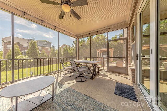 5266 Meadowcroft Way, Fort Mill, SC 29708 - sunroom featuring ceiling fan and outdoor dining area
