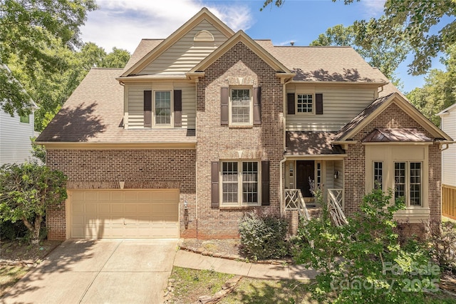 2836 Providence Spring Ln, Charlotte, NC 28270 - view of front of home featuring brick siding, driveway, a garage, and roof with shingles