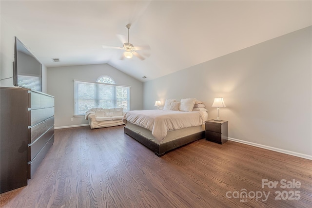 2836 Providence Spring Ln, Charlotte, NC 28270 - bedroom with vaulted ceiling, wood finished floors, and ceiling fan