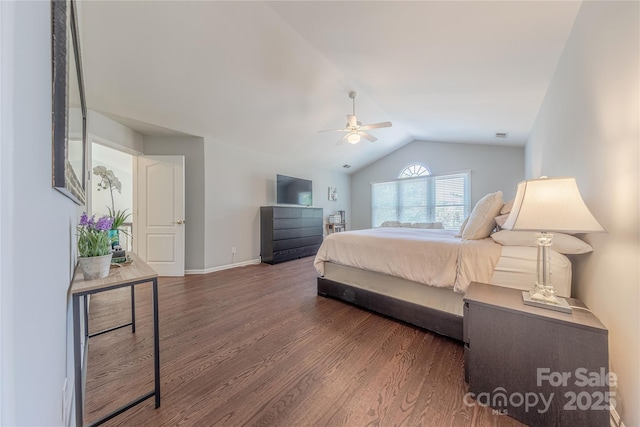 2836 Providence Spring Ln, Charlotte, NC 28270 - bedroom featuring vaulted ceiling, wood finished floors, and a ceiling fan