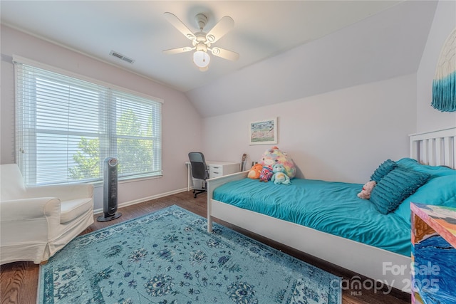 2836 Providence Spring Ln, Charlotte, NC 28270 - bedroom with wood finished floors, lofted ceiling, and ceiling fan