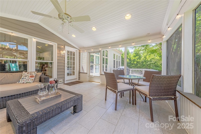 2836 Providence Spring Ln, Charlotte, NC 28270 - sunroom / solarium featuring vaulted ceiling, ceiling fan, and outdoor lounge area