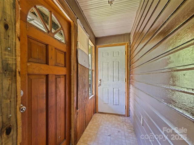 55 Shook St, Clyde, NC 28721 - doorway featuring wood walls, light flooring, and plenty of natural light