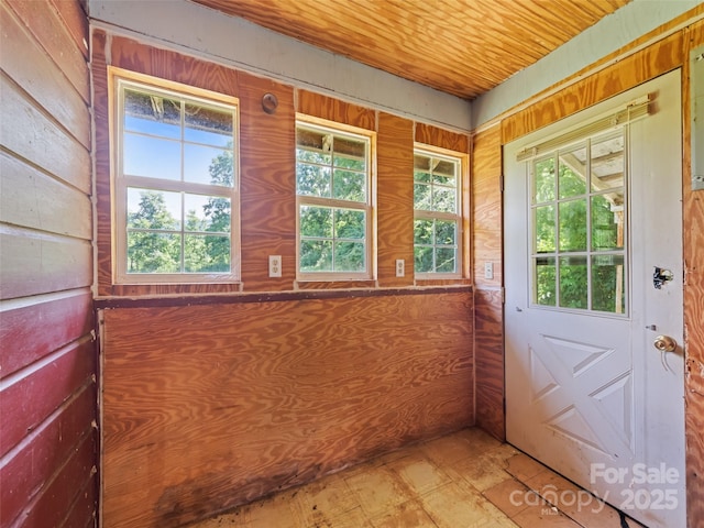 55 Shook St, Clyde, NC 28721 - doorway to outside featuring wood walls and wood ceiling