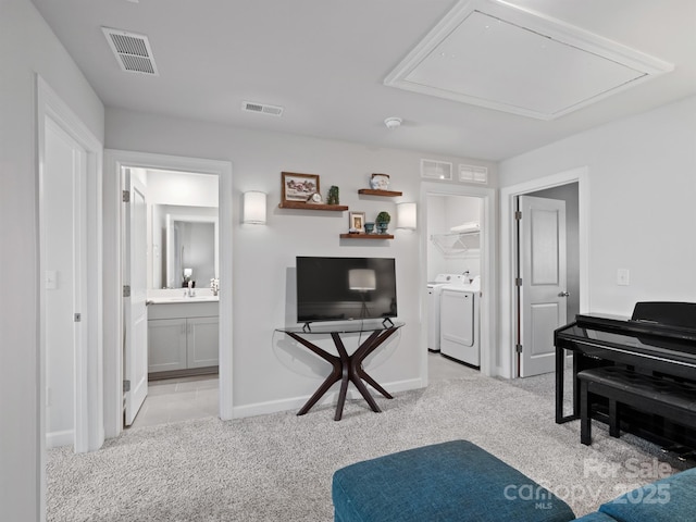 4170 County Down Ave, Kannapolis, NC 28081 - sitting room featuring attic access, carpet flooring, and washing machine and dryer