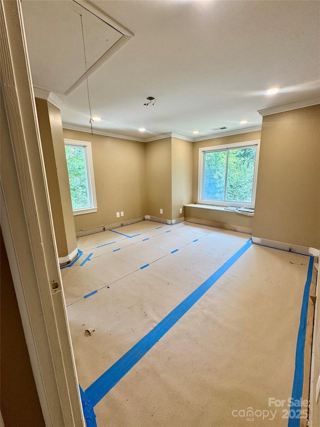 1802 Walden Pond Ln, Waxhaw, NC 28173 - empty room with ornamental molding, attic access, and recessed lighting