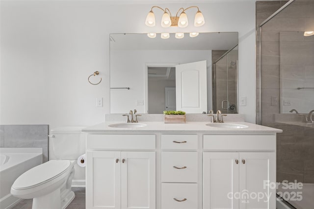 15626 Little Bluestem St, Charlotte, NC 28278 - full bathroom with double vanity, a stall shower, and a bath