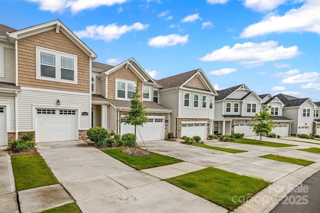 15626 Little Bluestem St, Charlotte, NC 28278 - view of property featuring a residential view, an attached garage, driveway, and stone siding