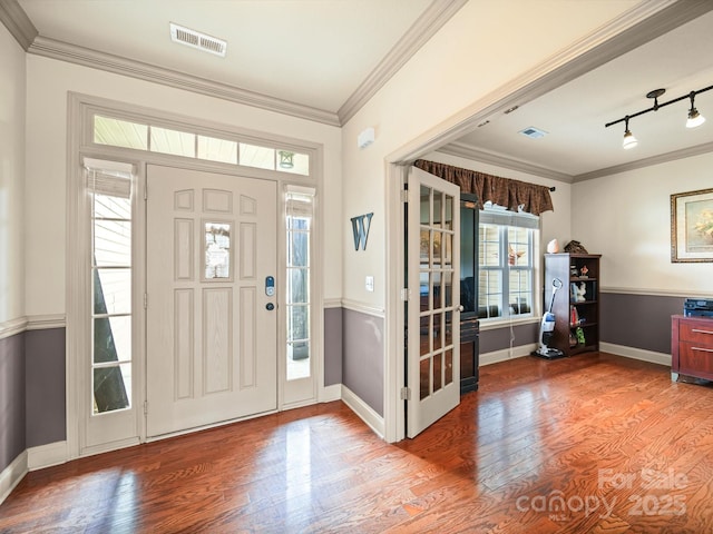 109 Dewfield Ln, Boiling Springs, SC 29316 - foyer featuring wood finished floors, rail lighting, and crown molding