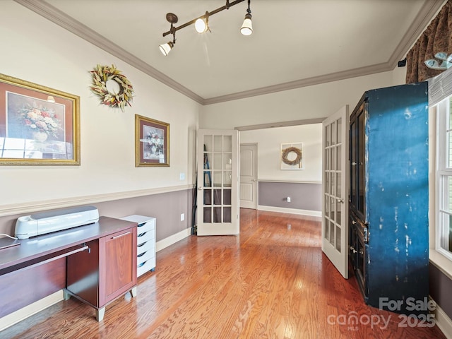 109 Dewfield Ln, Boiling Springs, SC 29316 - office area featuring french doors, light wood-style floors, and crown molding
