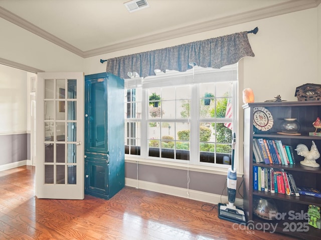 109 Dewfield Ln, Boiling Springs, SC 29316 - sitting room with crown molding, wood finished floors, and french doors