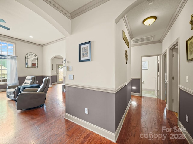 109 Dewfield Ln, Boiling Springs, SC 29316 - hall featuring arched walkways, wood finished floors, and ornamental molding