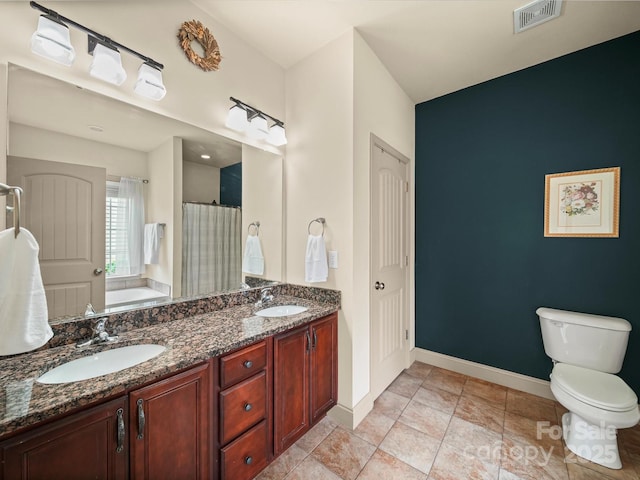 109 Dewfield Ln, Boiling Springs, SC 29316 - full bathroom featuring double vanity, a bath, and a shower with curtain