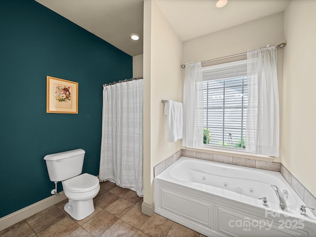 109 Dewfield Ln, Boiling Springs, SC 29316 - bathroom featuring a whirlpool tub, a shower with curtain, and tile patterned flooring