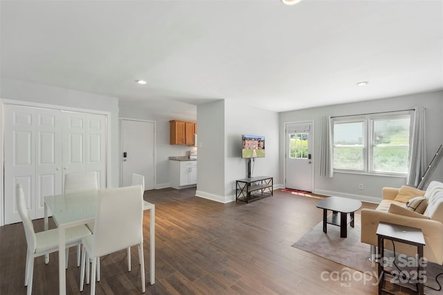 718 E Maple Ave, Gastonia, NC 28054 - living room featuring dark wood-style floors and recessed lighting