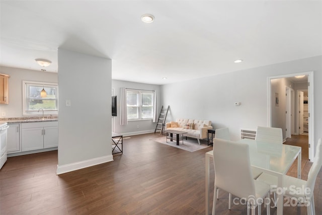 718 E Maple Ave, Gastonia, NC 28054 - dining room with dark wood finished floors and recessed lighting