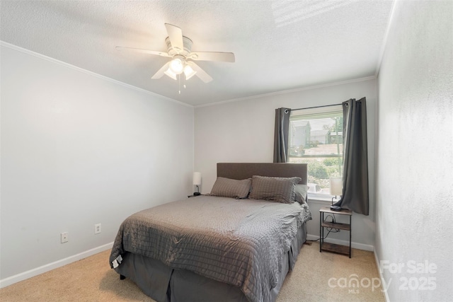718 E Maple Ave, Gastonia, NC 28054 - bedroom with light carpet, ornamental molding, and ceiling fan