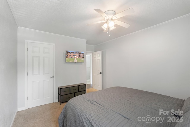 718 E Maple Ave, Gastonia, NC 28054 - bedroom featuring light colored carpet, ornamental molding, and a ceiling fan