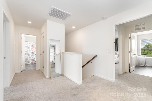 1111 Freeman View Dr, Albemarle, NC 28001 - hall with an upstairs landing, carpet flooring, and recessed lighting