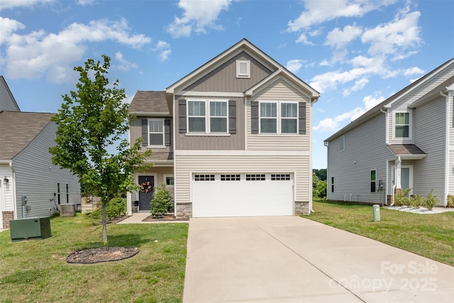 1111 Freeman View Dr, Albemarle, NC 28001 - craftsman inspired home with board and batten siding, driveway, an attached garage, and stone siding
