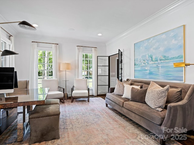 11624 Glenn Abbey Way, Charlotte, NC 28277 - living room featuring ornamental molding and wood finished floors