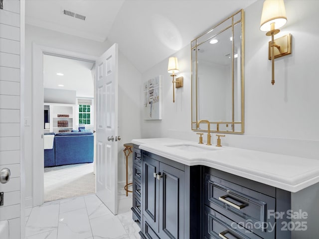 11624 Glenn Abbey Way, Charlotte, NC 28277 - bathroom featuring vanity, marble finish floors, and recessed lighting