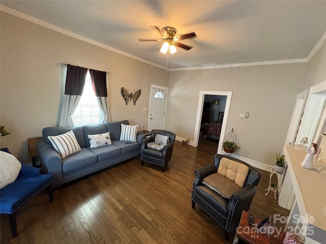 43 Mandalay Pl SW, Concord, NC 28027 - living area with wood finished floors, a ceiling fan, and crown molding