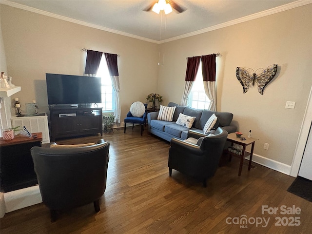 43 Mandalay Pl SW, Concord, NC 28027 - living room with wood finished floors, ornamental molding, and ceiling fan