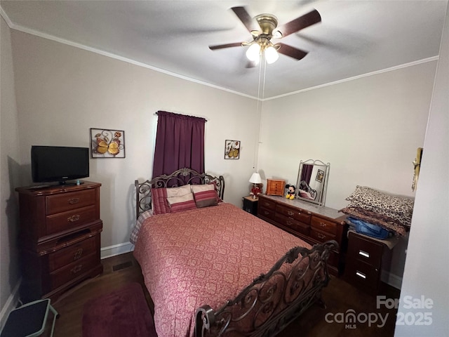 43 Mandalay Pl SW, Concord, NC 28027 - bedroom with crown molding, dark wood-style flooring, and ceiling fan