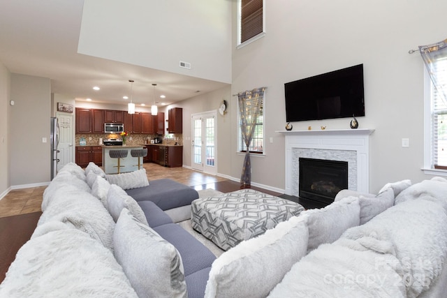 172 Roanoke Rd, Fletcher, NC 28732 - living room featuring recessed lighting and a stone fireplace