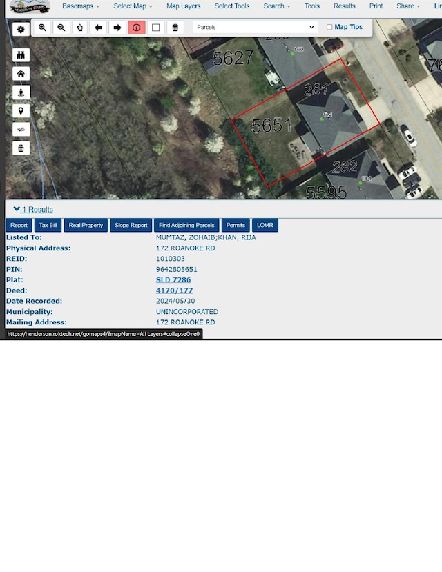 172 Roanoke Rd, Fletcher, NC 28732 - map of property location with property boundaries highlighted