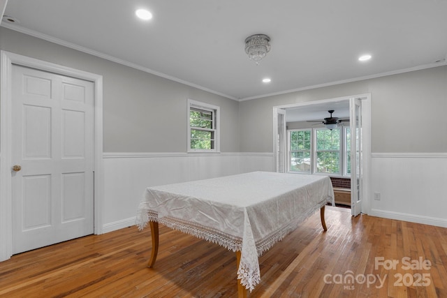 524 Bonview Ave, Lincolnton, NC 28092 - bedroom featuring a wainscoted wall, hardwood / wood-style floors, ornamental molding, and recessed lighting